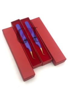 Haute qualité violet poudre revêtement or pointe en acier inoxydable Extension de cils pince à épiler Logo personnalisé Instruments de beauté - Product Image 5