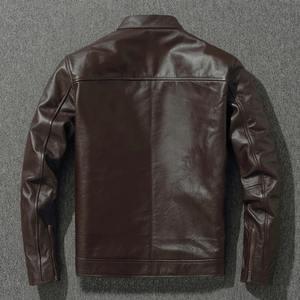 Chaqueta de cuero de vaca vintage con capucha y cuello alto, corte ajustado, con cremallera, estilo motociclista, para hombre, moda 2026 - Product Image 3