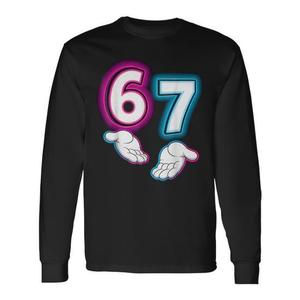 T-Shirt a Maniche Lunghe Six Seven 67 Meme Glowing Hands, Design Personalizzabile Promozionale - Product Image 1
