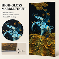 Panneau mural décoratif en PVC brillant Morlenx Luxury Blue Elephant Gold Ginkgo UV Marble Sheet pour la décoration intérieure