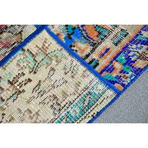 Alfombra Turca Vintage, Alfombra de 1.6x3.3 pies, Alfombra de Lana Abstracta Azul y Roja - Product Image 5