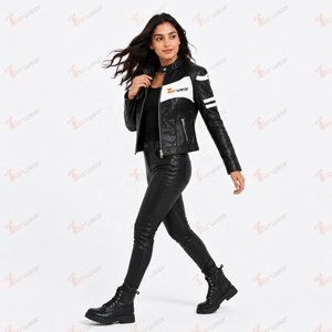 Veste Moto Femme Tiierwear en Cuir PU Noir avec Fermeture Éclair, Col Montant, Manches Longues, Motif Uni, Style Automne - Product Image 4