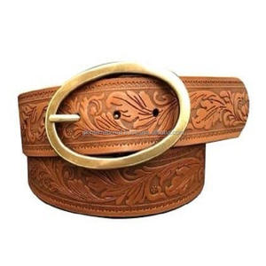 100% Genuine <b>Leather</b> <b>Belts</b> Hand Carved Leaf Design Western <b>Leather</b> Tooling <b>Belt</b> for Unisex with Stylish Brass Plated Buckle - Product Image 6