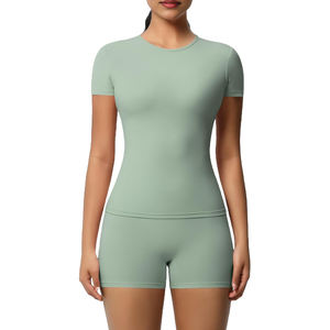 Women's <b>shapers</b> Workout Set - <b>Short</b> Sleeve Yoga Tee & <b>Shorts</b> for Gym, Running, Fitness | Quick-Dry Activewear - Product Image 1