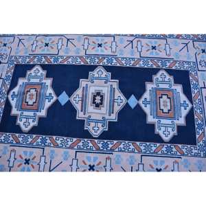 Classique Bleu Beige Patchwork Laine Tapis 4.1x 6.6ft Vintage Turc Design pour Salon Décorations Latex Soutenu 9x12 - Product Image 5