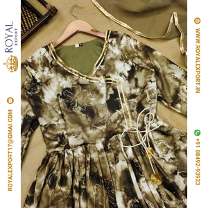 Glamorous New Floral Muselina Algodón Mehendi Vestido de color marrón con colección Dupatta - Product Image 5