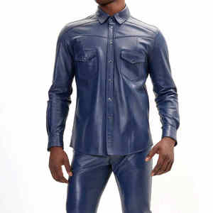 Nouvelles poches élégantes en cuir hommes chemises en cuir en bas quantité minimale de commande/2025 nouvelles chemises en cuir pour hommes de conception de haute qualité - Product Image 5