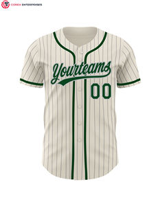 Personnalisé Vert-Blanc Authentique Pinstripe Baseball Jersey Offre Spéciale En Gros Imprimé Baseball Jersey - Product Image 5