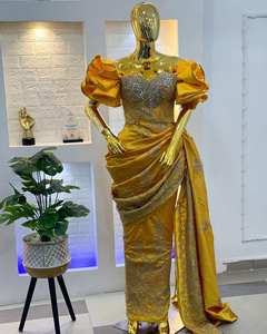 Collection George : Turban africain brodé d'or et perlé, grande taille, pour femme adulte, en polyester respirant, élégance de mariage - Product Image 1