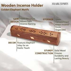 กล่องใส่ธูปไม้แกะสลักลายช้างแบบดั้งเดิม ดีไซน์ลายฉลุ ระบายอากาศได้ดี เป็นมิตรกับสิ่งแวดล้อม ทนทาน สำหรับการเผาธูปแบบสะอาด - Product Image 6