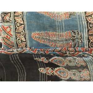 Chal de lino Ajrakh tejido a mano, color azul Bhuj, con estampado dibujado a mano - Product Image 1