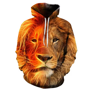 Sudadera con Capucha Premium para Hombre, Otoño, Cálida, 100% Algodón, Manga Larga, Diseño Personalizable con Patrón de León en 3D, Talla Grande, Personaliza Tu Propia Marca - Product Image 3