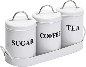 ชุดกระป๋องโลหะ3กระป๋องสำหรับใส่กาแฟน้ำตาลและชาโถเก็บของในครัวพร้อมฝาไม้และถาดโลหะ - Product Image 5