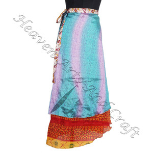 Falda Larga de Seda para Mujer, Prenda de Saris Mágica Reversible de 2 Capas, Hecha a Mano, Estilo Vintage - Product Image 4