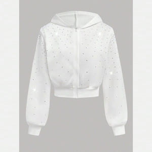 Trendy Stylish Rhinestone <b>Hoodies</b> High Quality <b>Zip</b> <b>up</b> Hoodie Fashion Crop Bling Bling Rhinestone Hoodie for Women OEM supplier - Product Image 6