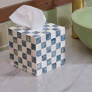 Caja de Pañuelos Cuadrada Hecha a Mano con Diseño de Cuadros de Nácar, para Sala de Estar, Baño, Oficina, de Vietnam - Product Image 2