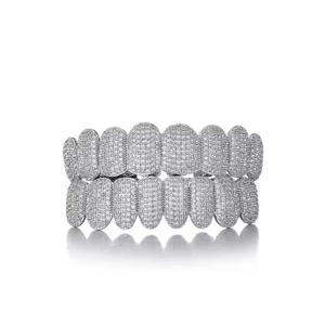 Grillz complet en argent entièrement pavé, style hip-hop, bijoux de dentition pour hommes et femmes - Product Image 1