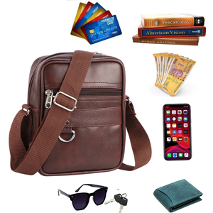 กระเป๋าเดินทางแบบสลิงหนังแท้สำหรับผู้ชายสไตล์แฟชั่นพร้อมซิปปิด - Product Image 3