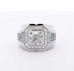 SM Jewels Radiant Cut Moissanite Diamond Anillo de hombre en plata esterlina con Halo y Side Diamond Stones Ring Jewelry - Product Image 1