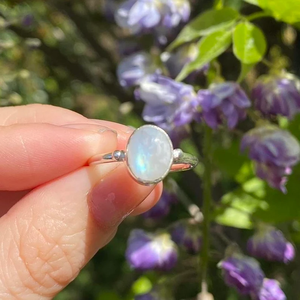 แหวนหมั้นพลอยมูนสโตนของผู้หญิงแหวนเครื่องประดับเงินสเตอร์ลิง925สไตล์โบฮีเมียนธรรมชาติมูนสโตน - Product Image 1