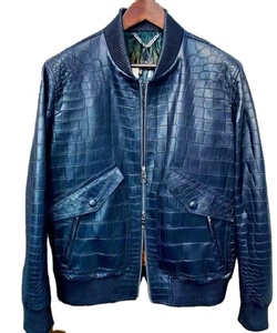 Veste coupe-vent matelassée en cuir rétro bleu sur mesure avec logo OEM, doublure en polaire à capuche, hiver, homme - Product Image 2