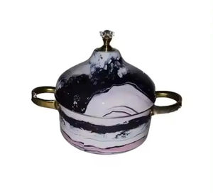 Encantadora olla caliente de vidrio redonda con estampados florales equipada con asas doradas y tapas perfectas para mantener la comida caliente con estilo - Product Image 1