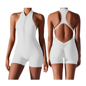 2025 nouveau Logo personnalisé Yoga sport manches fermeture éclair body barboteuses 2 pièces ensemble femmes combinaison pour unisexe - Product Image 5