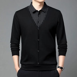 Moda hombre polar cálido rayas Polo primavera otoño calle coreana ropa masculina negocios Casual versátil manga larga Tops - Product Image 6