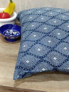 Funda de cojín de algodón índigo 100% con estampado a mano en bloque, estampado frontal y trasero, cremallera en la parte posterior, 45x45cm para el hogar - Product Image 2