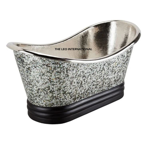 Fancy Modern Handmade Pure MOP Solid Free Standing Bath <b>Tub</b> Aluminum <b>Metal</b> Shiny Polished Black Oval Base - Product Image 1