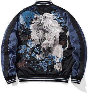 Veste de survêtement en satin pour homme 2025, logo personnalisé en couleur, col montant, style streetwear, veste universitaire pour homme, vente chaude - Product Image 1