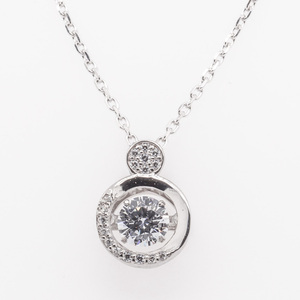 10K or blanc pendentif collier pour femmes Vintage brillant coupe cubique zircone pierre cercle forme lien chaîne pour mariage Fine - Product Image 2