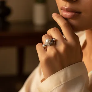 Bague cocktail vintage en argent 925 avec sertissage clos de perle d'eau douce pour femme, idéale au quotidien - Product Image 1