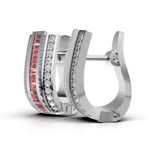 ต่างหูห่วงเพชรทรงบาแก็ตต์สีชมพู ทองคำ 18K หรูหราสำหรับผู้หญิง - Product Image 3