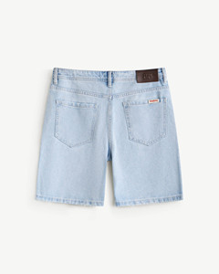 Shorts en denim non tissé uni pour homme, étiquette pointue, respirant, décontracté, été, taille mi-haute, coupe droite, fermeture à cordon, routine Vietnam - Product Image 2
