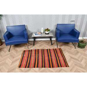 Turkish Vintage Rug 2.8x4.4 ft, Kilim <b>Red</b> Ombr <b>Wool</b> Rug - Product Image 1