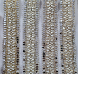 Cintas y cordones bordados a máquina para vestidos de novia de Organza hechos a medida con colores fijos de trabajo de perlas y espejos muy mezclados - Product Image 6