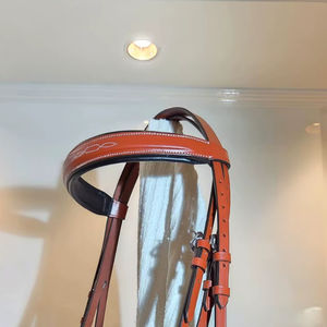 Tambor de verduras de alta calidad ecuestre, brida de salto de caballo de cuero teñido, rienda de goma incluida cosida elegante, logotipo personalizado - Product Image 3