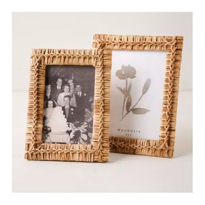 Rustic Handmade Natural Wood Mirror Frame Rectangle Vertical Wall Mount Luxurious Handwoven Rattan & Solid Wood Frame Collection - Product Image 4