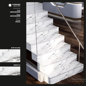 Escalier intérieur de style européen de taille de couleur blanche 1200x200 et 1200x300mm Carreaux antidérapants Étape solide avec escalier en carreaux vitrifiés - Product Image 1