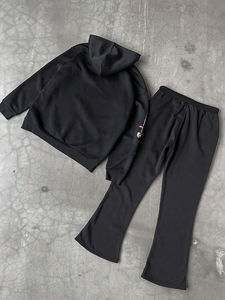 Survêtement 2 pièces sérigraphié personnalisé pour hommes 100% coton pantalon de survêtement évasé et ensemble de jogging à capuche zippé avec service OEM - Product Image 4