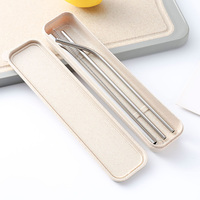 Lot de 4 pailles réutilisables en acier inoxydable avec brosse de nettoyage Paille de blé dégradable Boîte cadeau