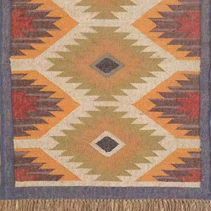 Hand Woven Jute Wool Kilim Rug Carpet Bohemian Traditional Vintage Modern Trendy Dhurrie