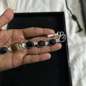 กำไลข้อมือสำหรับสตรีทำมือ925เงินสเตอร์ลิงปรับได้พร้อมกำไลพลอยสีดำพลอยธรรมชาติสีดำ - Product Image 3
