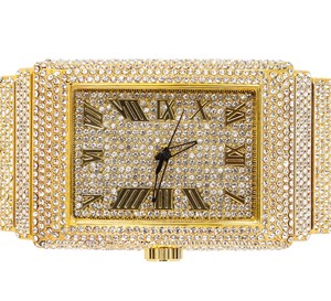 Men's 41mm Rectangle Dial Business <b>Watch</b> Iced Moissanite Diamonds Roman Numerals Stainless Steel Case Glass Window-Hip Hop Style - Product Image 6