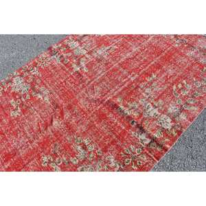 Vintage <b>Red</b> Beige <b>Wool</b> Rug 5.3 X 9 ft Handmade Turkish Large Area Abstract Pattern Rectangle Hallway Latex for Teens Room Rug - Product Image 5