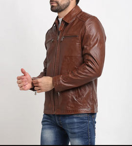 Veste en cuir véritable pour homme, imperméable, col montant, devant, nouvelle tendance, mode, sur mesure, vente en gros, OEM, usine - Product Image 3