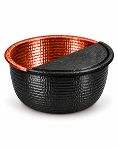 Fauteuil de pédicure rond en cuivre martelé avec couvercle noir, drainage sans tuyau et massage manuel pour salon et spa - Product Image 1
