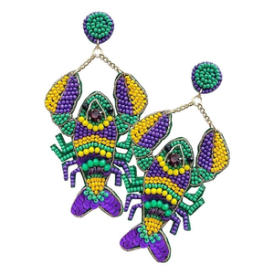 Pendientes Colgantes con Cuentas de Langosta de Mardi Gras, Pendientes Bordados con Cuentas de Mardi Gras de la India, Pendientes Hechos a Mano - Product Image 1