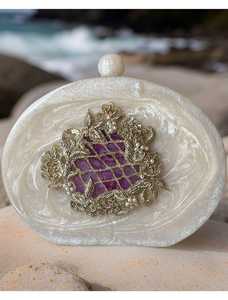 Pochette en résine faite à la main de conception unique pour les femmes couvercle à glissière coloré décoration de diamant fermeture ouverte pour la dame à la mode - Product Image 2